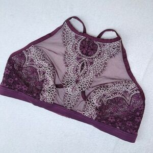 Victoria Secret Body by Victoria Plum Purple Lace Mesh High Neck Bralette Large